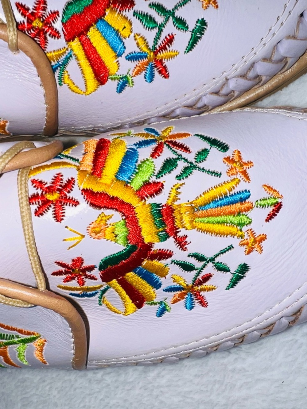 Hand Crafted White Embroidered Multicolor Lace-Up Flats - Picture 11 of 17